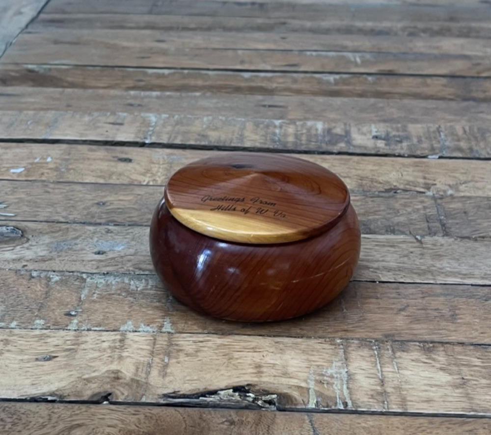 Hand Turned Round Wooden Stone Bowl Lidded Container 3.7" Engraved